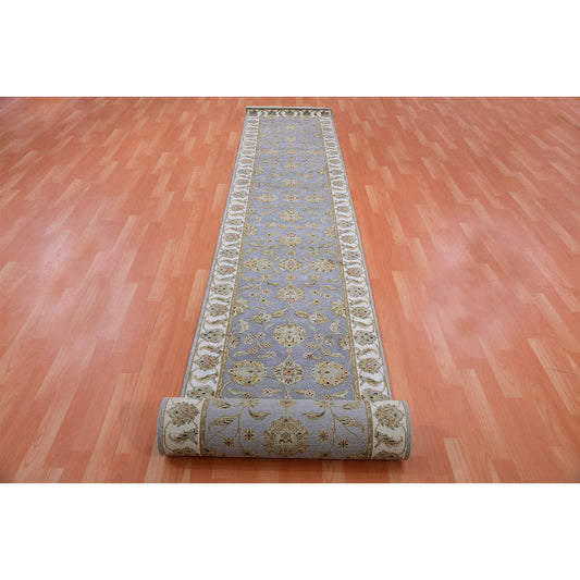 Rajasthan Wool Hand Knotted Rug Blue Ivory 2.7X18.8 -O075365
