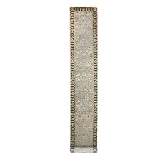 Rajasthan Wool & Silk Hand Knotted Rug Grey Brown 2.7X18.2 -O075366