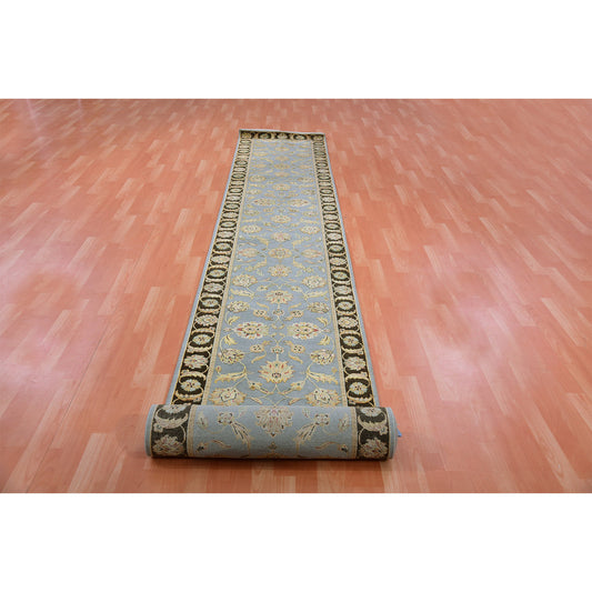 Rajasthan Wool & Silk Hand Knotted Rug Grey Brown 2.7X18.2 -O075366
