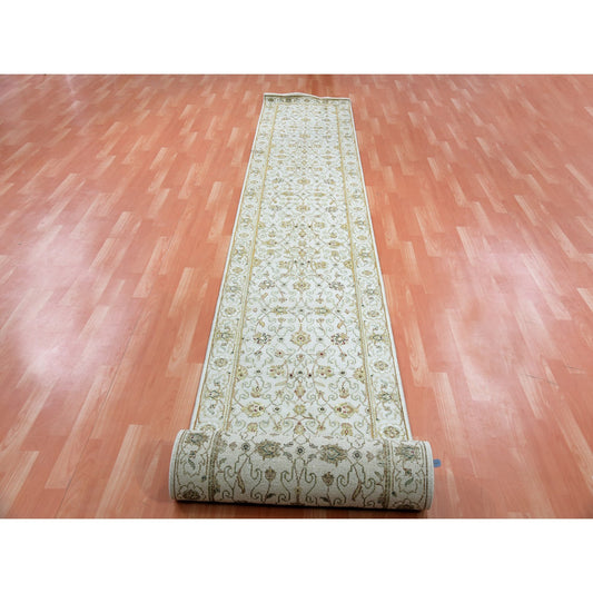 Rajasthan Wool & Silk Hand Knotted Rug Ivory Ivory 2.7X20.7 -O075367
