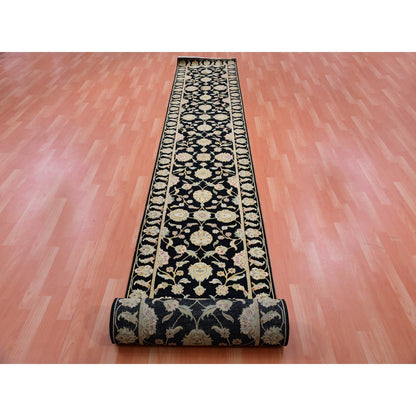 Rajasthan Wool Hand Knotted Rug Black Black 2.7X20.2 -O075369