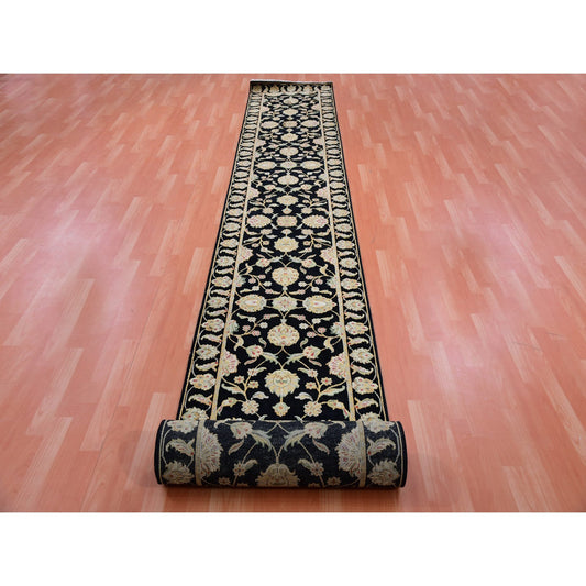 Rajasthan Wool Hand Knotted Rug Black Black 2.7X20.2 -O075369