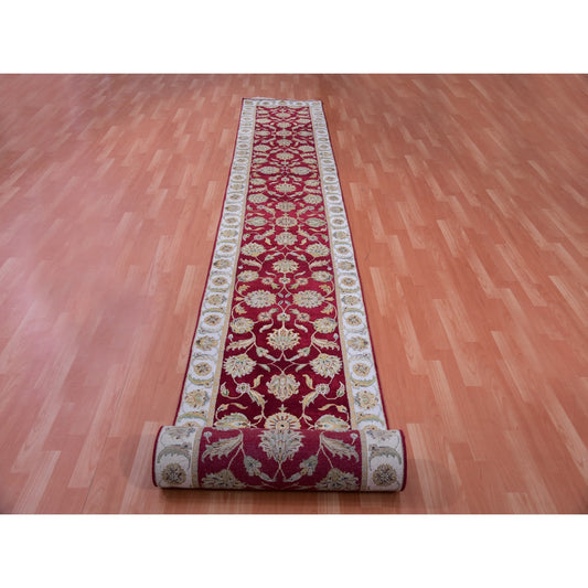 Rajasthan Wool Hand Knotted Rug Red Ivory 2.7X20.4 -O075370