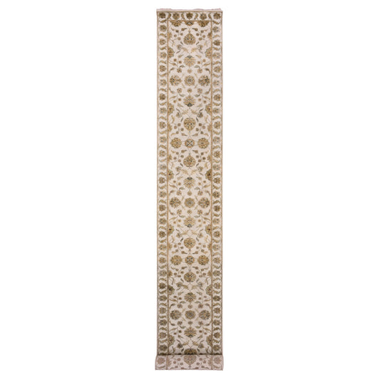 Rajasthan Wool Hand Knotted Rug Grey Ivory 2.7X19.9 -O075372