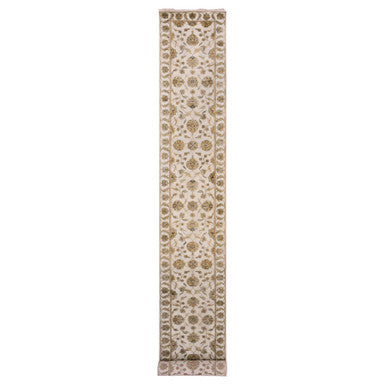 Rajasthan Wool Hand Knotted Rug Grey Ivory 2.7X19.9 -O075372