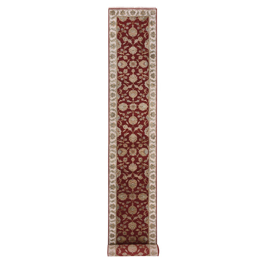 Rajasthan Wool Hand Knotted Rug Red Ivory 2.8X21.0 -O075373