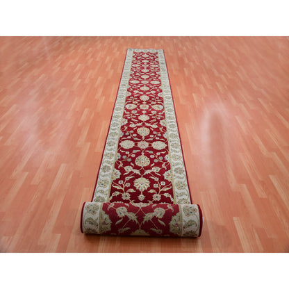 Rajasthan Wool Hand Knotted Rug Red Ivory 2.8X21.0 -O075373