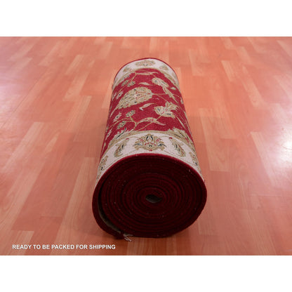 Rajasthan Wool Hand Knotted Rug Red Ivory 2.8X21.0 -O075373