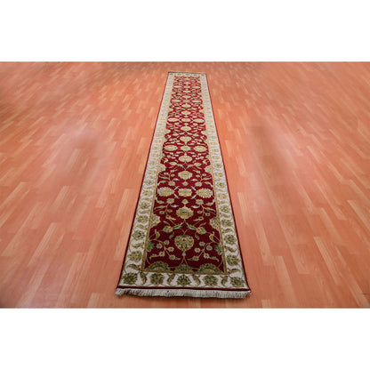 Rajasthan Wool Hand Knotted Rug Red Ivory 2.7X16.4 -O075375