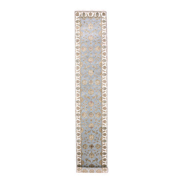 Rajasthan Wool Hand Knotted Rug Blue Ivory 2.8X17.1 -O075376