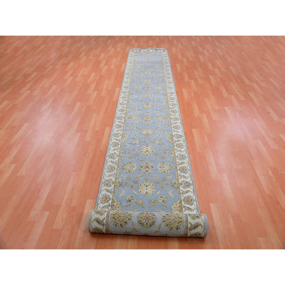 Rajasthan Wool Hand Knotted Rug Blue Ivory 2.8X17.1 -O075376