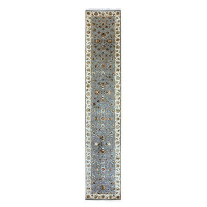 Rajasthan Wool Hand Knotted Rug Blue Ivory 2.7X14.0 -O075377