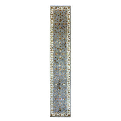 Rajasthan Wool Hand Knotted Rug Blue Ivory 2.7X14.0 -O075377