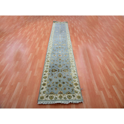 Rajasthan Wool Hand Knotted Rug Blue Ivory 2.7X14.0 -O075377
