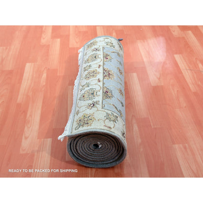 Rajasthan Wool Hand Knotted Rug Blue Ivory 2.7X14.0 -O075377