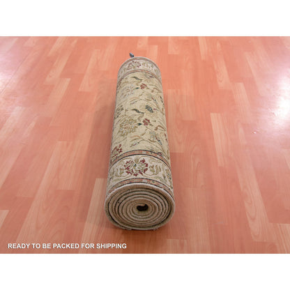 Rajasthan Wool Hand Knotted Rug Green Ivory 3.0X12.1 -O075379