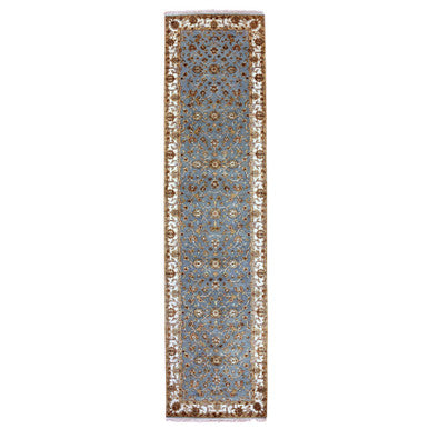 Rajasthan Wool Hand Knotted Rug Blue Ivory 3.0X12.2 -O075380