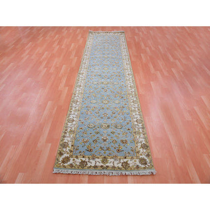 Rajasthan Wool Hand Knotted Rug Blue Ivory 3.0X12.2 -O075380