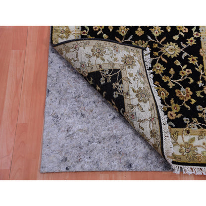 Rajasthan Wool Hand Knotted Rug Black Ivory 3.1X12.2 -O075381