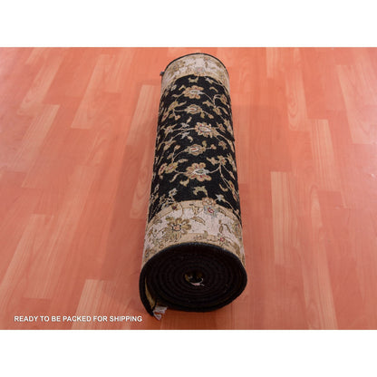 Rajasthan Wool Hand Knotted Rug Black Ivory 3.1X12.2 -O075381