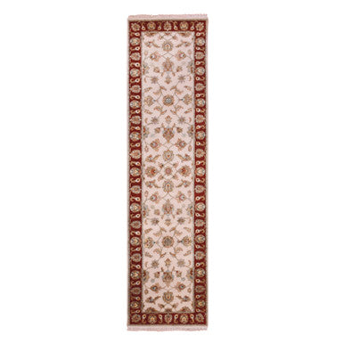 Rajasthan Wool Hand Knotted Rug Ivory Red 2.7X10.4 -O075382