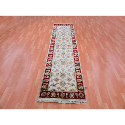 Rajasthan Wool Hand Knotted Rug Ivory Red 2.7X10.4 -O075382