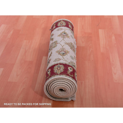 Rajasthan Wool Hand Knotted Rug Ivory Red 2.7X10.4 -O075382