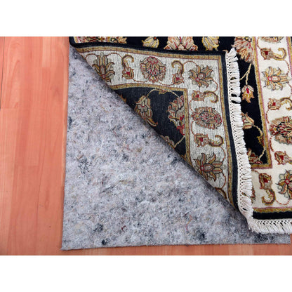 Rajasthan Wool & Silk Hand Knotted Rug Black Ivory 2.6X10.0 -O075383