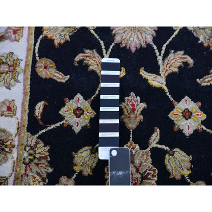 Rajasthan Wool & Silk Hand Knotted Rug Black Ivory 2.6X10.0 -O075383