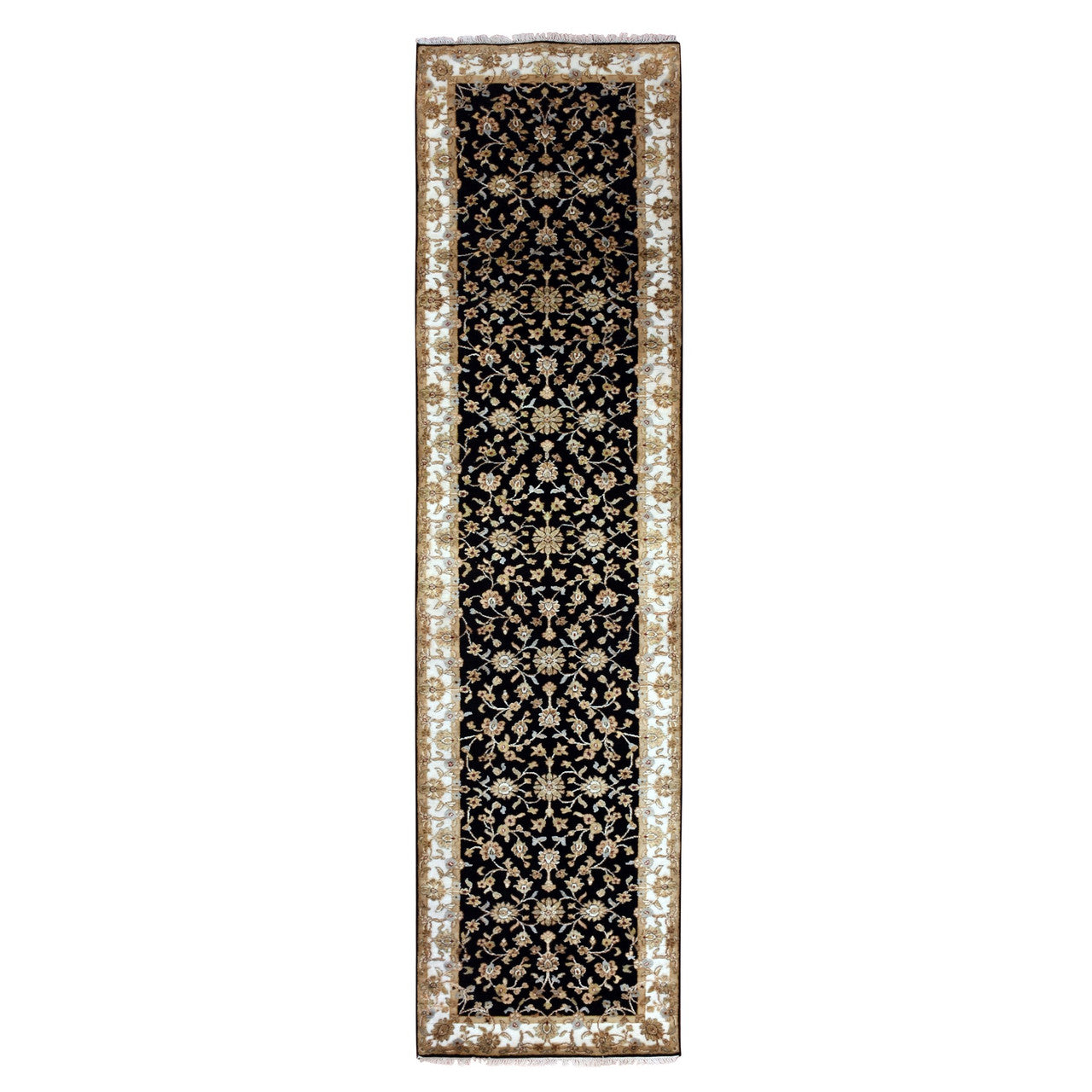 Black 3'1" x 12'2" Rajasthan Hand knotted Wool Rug - Sku: O075384