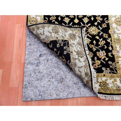 Rajasthan Wool Hand Knotted Rug Black Ivory 3.1X12.2 -O075384