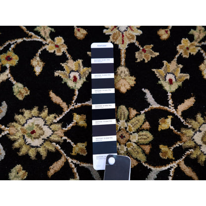 Rajasthan Wool Hand Knotted Rug Black Ivory 3.1X12.2 -O075384
