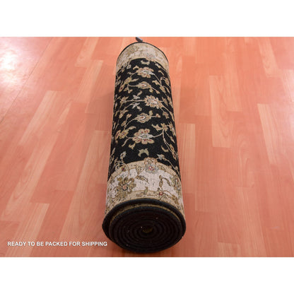 Rajasthan Wool Hand Knotted Rug Black Ivory 3.1X12.2 -O075384