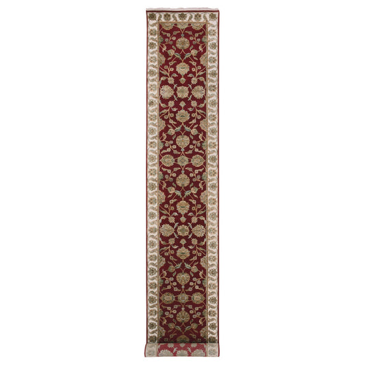 Rajasthan Wool & Silk Hand Knotted Rug Red Ivory 2.7X16.4 -O075385