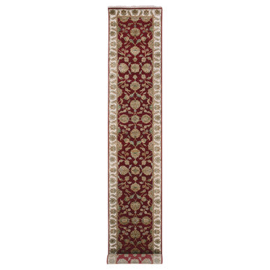 Rajasthan Wool & Silk Hand Knotted Rug Red Ivory 2.7X16.4 -O075385
