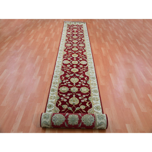 Rajasthan Wool & Silk Hand Knotted Rug Red Ivory 2.7X16.4 -O075385