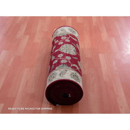 Rajasthan Wool & Silk Hand Knotted Rug Red Ivory 2.7X16.4 -O075385