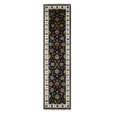 Rajasthan Wool Hand Knotted Rug Black Ivory 2.6X10.0 -O075386