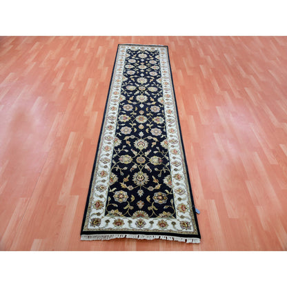 Rajasthan Wool Hand Knotted Rug Black Ivory 2.6X10.0 -O075386