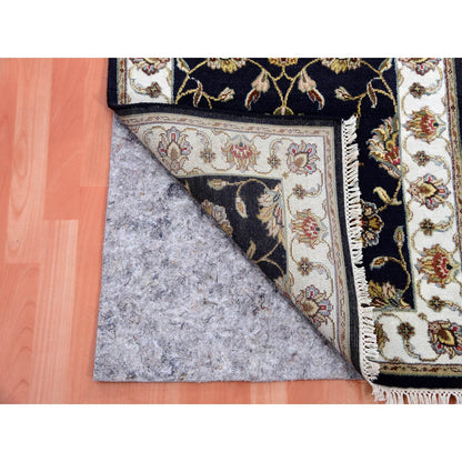 Rajasthan Wool Hand Knotted Rug Black Ivory 2.6X10.0 -O075386