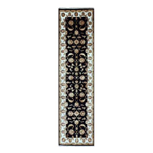 Rajasthan Wool Hand Knotted Rug Black Ivory 2.7X10.3 -O075387