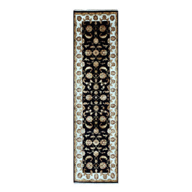 Rajasthan Wool Hand Knotted Rug Black Ivory 2.7X10.3 -O075387