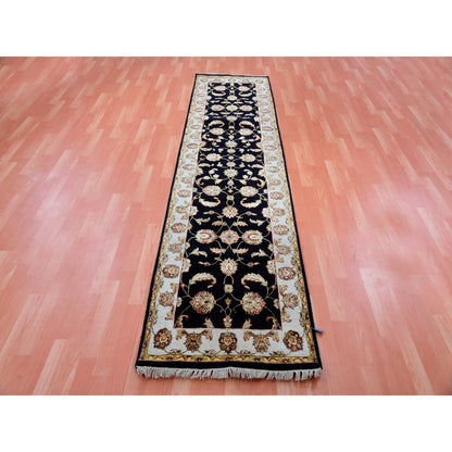 Rajasthan Wool Hand Knotted Rug Black Ivory 2.7X10.3 -O075387