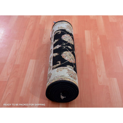 Rajasthan Wool Hand Knotted Rug Black Ivory 2.7X10.3 -O075387