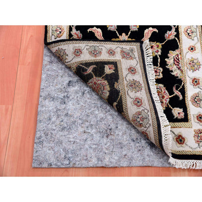 Rajasthan Wool & Silk Hand Knotted Rug Black Ivory 2.7X9.10 -O075388