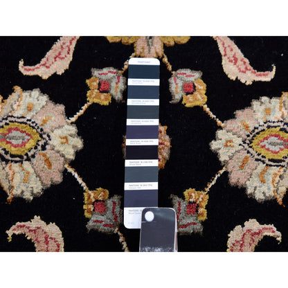 Rajasthan Wool & Silk Hand Knotted Rug Black Ivory 2.7X9.10 -O075388