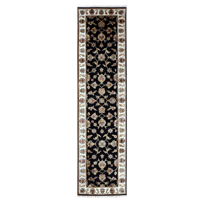 Rajasthan Wool Hand Knotted Rug Black Ivory 2.6X9.10 -O075389