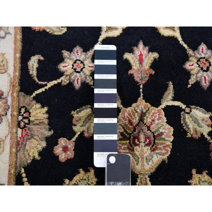 Rajasthan Wool Hand Knotted Rug Black Ivory 2.6X9.10 -O075389