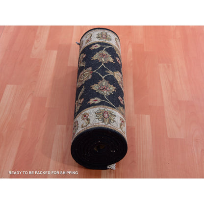 Rajasthan Wool Hand Knotted Rug Black Ivory 2.6X9.10 -O075389