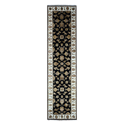 Rajasthan Wool Hand Knotted Rug Black Ivory 2.5X9.11 -O075390